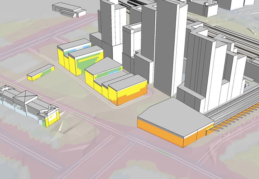 Bilaga 3 Fasadnivåer prognosår 2026 Vy från Nordväst Göteborgs Stad Detaljplaner Centralstationen Beräkning nr:5 Filnamn:3-F_VL_P1 Ekvivalent ljudnivå Väg- och spårtrafik Värden vid hus avser