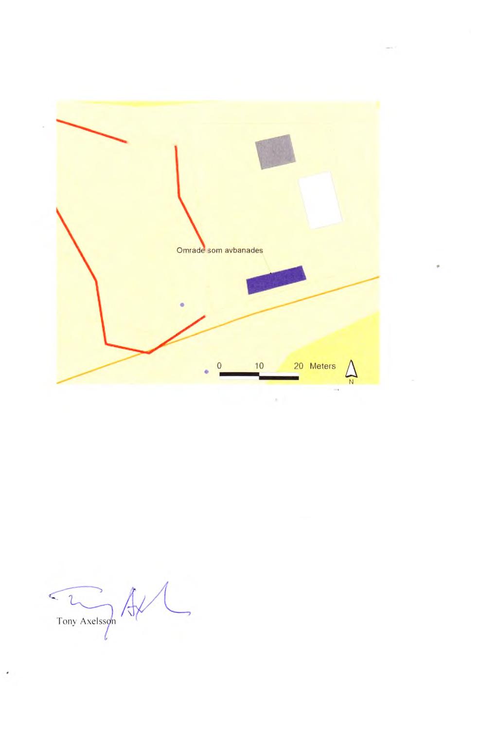 Figur 2. Detaljkarta över fastigheten Källby 14:1. OmrådeI som berördes av schaktning är markerat.