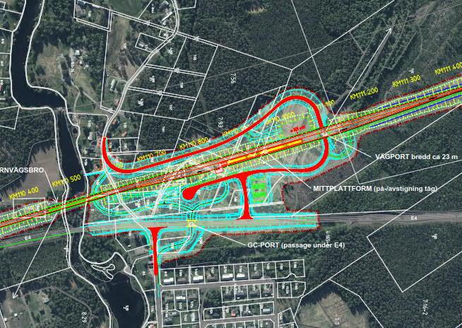 Förslag hösten 2018 stationslayout & vägar Mittplattform (tidigare sidoplattform) Infart till station planeras med C- korsning