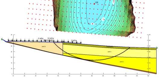 Säkerhetsfaktrerna mt brtt har beräknats till F=1,52 för kmbinerad analys ch F=1,60 för dränerad analys.