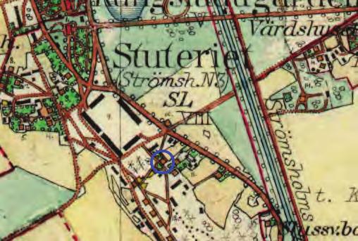 Figur 4. Byggnaden markerad med en blå ring på häradskartan från 1905 11.