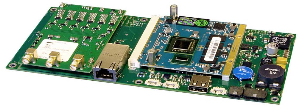 Hårdvaran i en FM Transceiver för tåg. Det är en så kallad semi-custom-lösning med en färdig datormodul på ett skräddarsytt bärarkort.