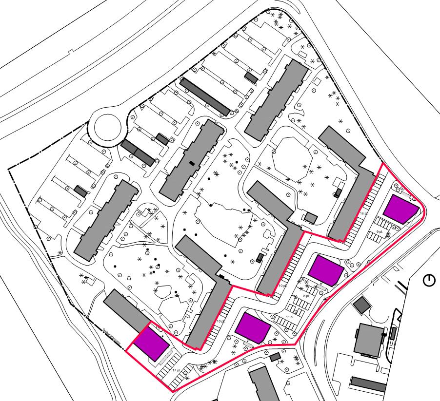 4 2.3 PLANERAD EXPLOATERING Inom planområdet planeras 4 nya bostadshus längs Pettersbergsvägen.