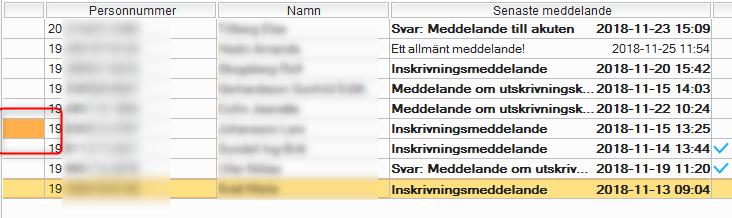 2018-11-15 4 Om en patient inte lämnat samtycke till informationsdelning visas en orange markering i Ärendeöversikten.