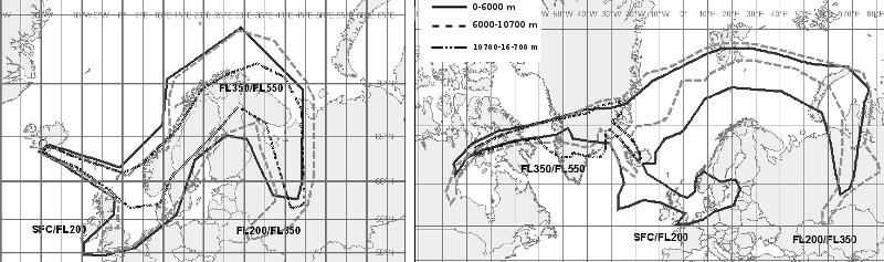 Eric Skoglund Figure 1.1: VAAC simulations of ash cloud position left: Eyjafjallajökull 2010/04/15 18.00 UTC right: Grímsvötn 2011/05/25 00.00 UTC, used with permission from the UK Met Oce.
