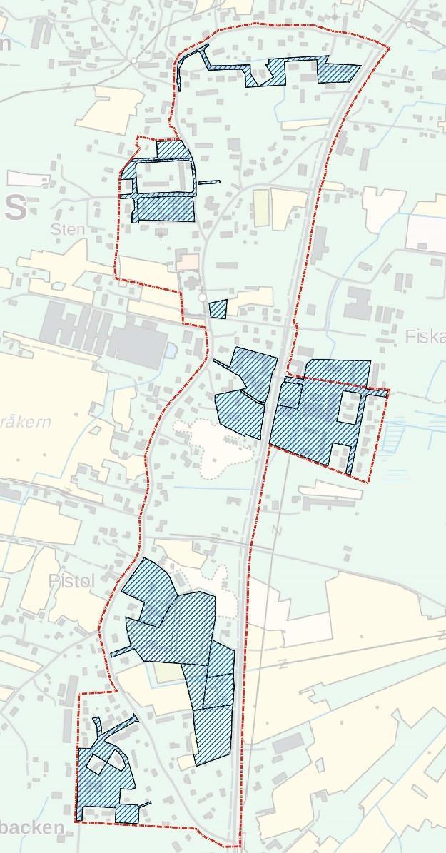 1-20 Bild 16. Kommunens markinnehav visas med blå rastrering medan planområdets avgränsning syns med röd linje. 3.2 Planeringssituationen 3.2.1 Planer, beslut och utredningar som berör planområdet 3.