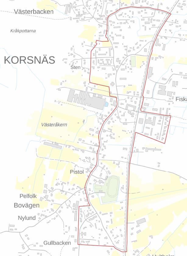 1-7 Bild 3. Områdets preliminära avgränsning. 1.3 Planens namn och syfte Planens namn är Korsnäs Kyrkoby detaljplan.
