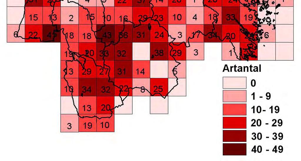Antalet arter anges kumulativt för projektperioden 1 art 10 arter 20 arter