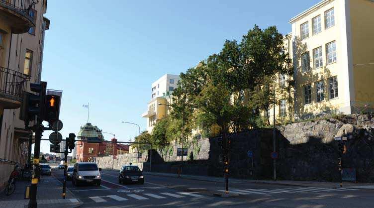 Stockholm vatten drunknad byggnad upplyft hög byggnad Sabbatsberg - upplyft låg byggnad stenstad - hörntorn BESKRIVNING Platsen Fasad mot Tegnérgatan lång mur Vi har en komplex omgivning att förhålla