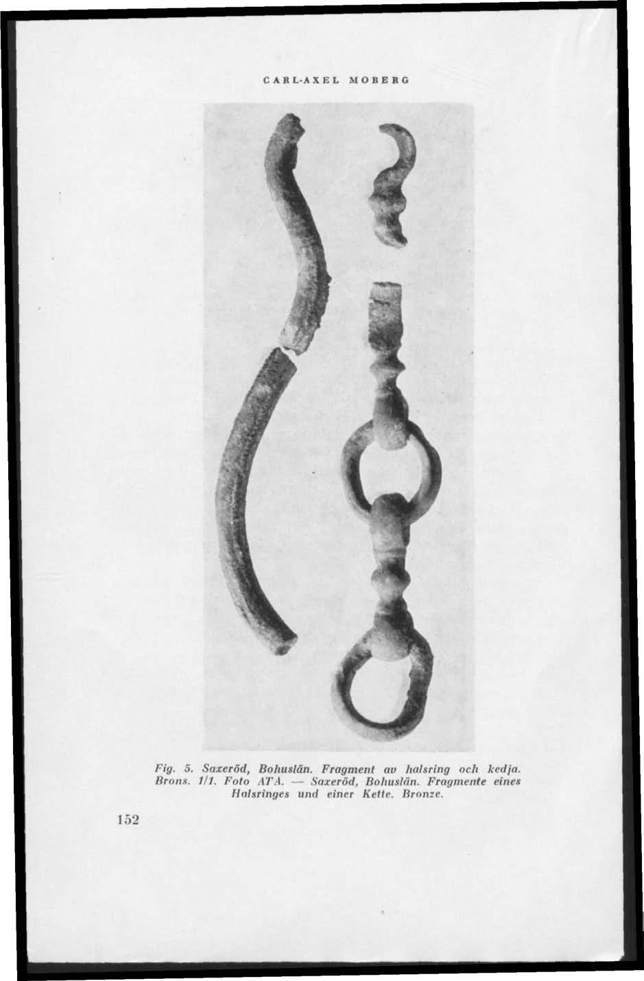 C A R L-A XEL MOBERG Fig. 5. Saxeröd, Bohuslän. Fragment au halsring och kedja. Brons.