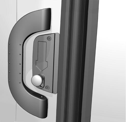 1.3 Manuellt driven port kan öppnas och stängas för hand med ett enkelt handtag och ett spanjolettlås. 1.3.1 Handtag För manuell drift har ett gediget och ett greppvänligt handtag med ett autolås.