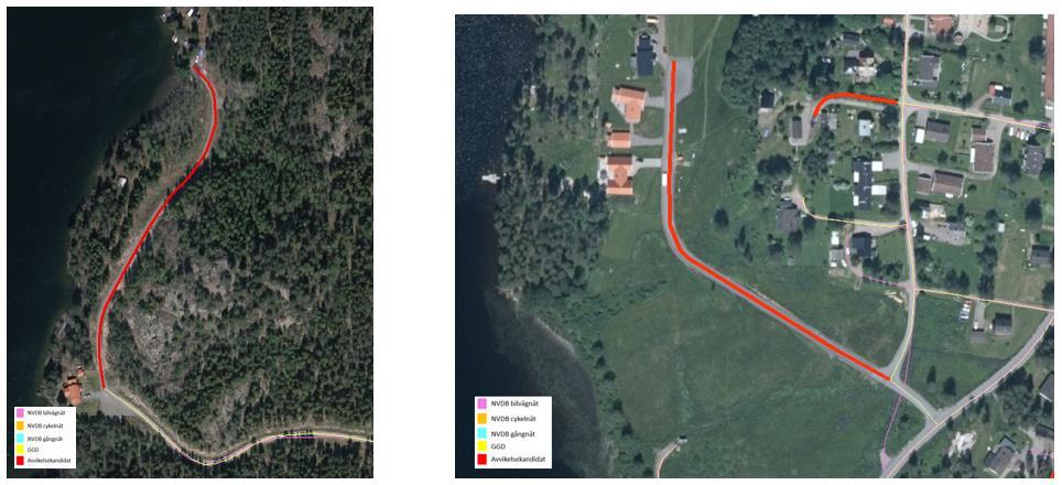 MINNESANTECKNINGAR 4 (10) Exempel på vägar som saknas Exempel på saknade vägar som inte anses vara brist i NVDB Lägesosäkerhet