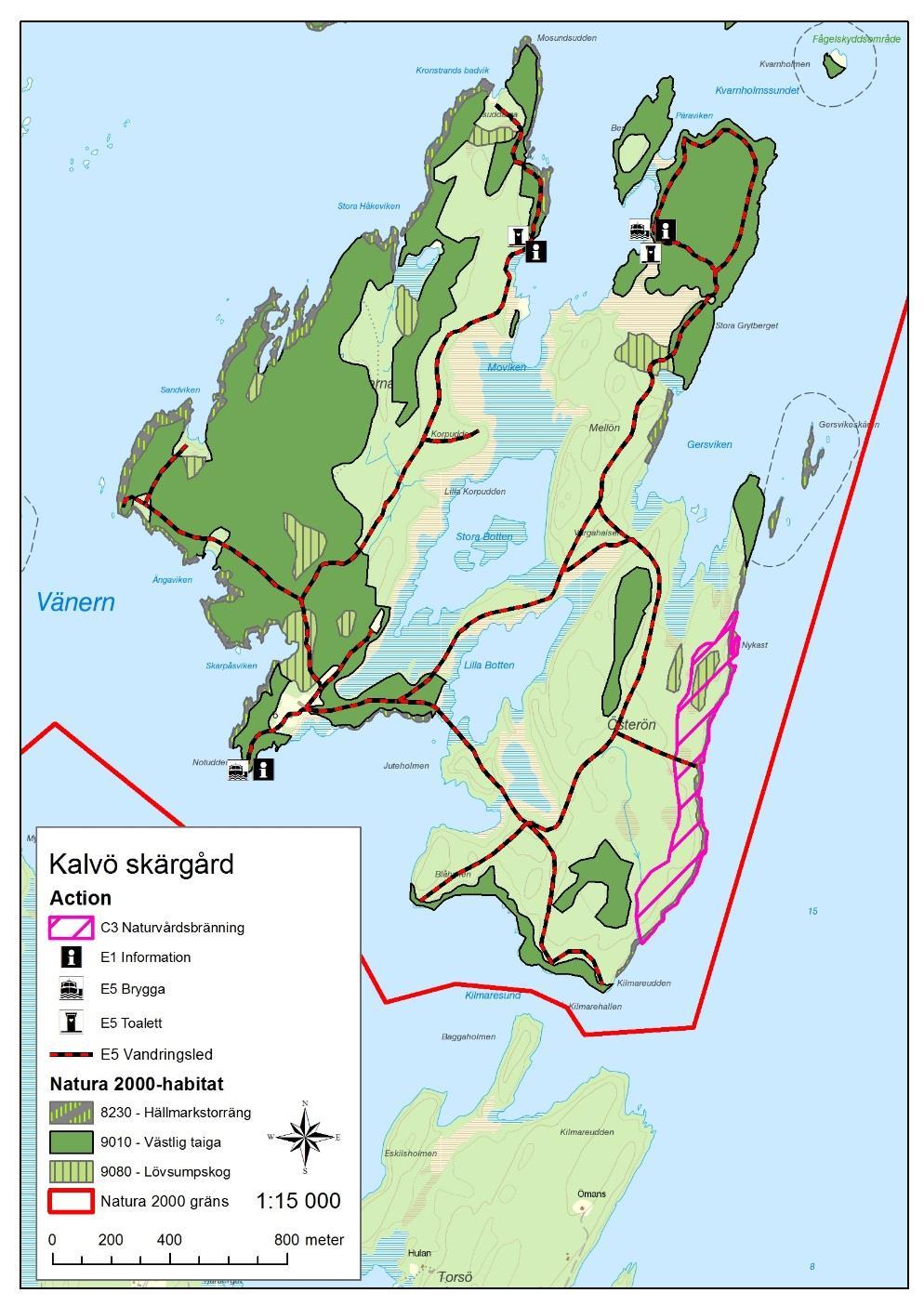 4(5) Den befintliga bryggan på Hemön (Kalvö krontorp) tas bort och ersätts av en ny. Bryggan ska vara 40 m lång och ha plats för såväl arrendatorns som besökarnas båtar.