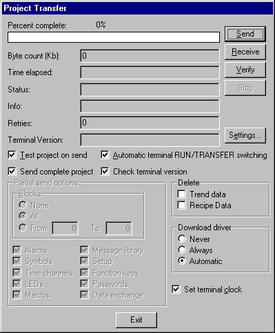 Connecting the terminal to the controller 3.2 Transfer the driver to the terminal The selected driver is downloaded to the terminal when the project is transferred to the terminal.