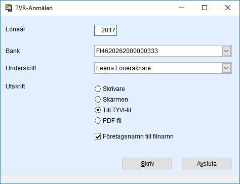 TVR-ANMÄLAN Utskrifter -> TYVI-redovisning -> TVR-Anmälan. Kontrollera följande saker innan utskrift: - Finns det delägare i företaget.