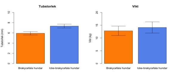 Tubstorlek (mm) hade lika varians över de två grupperna.