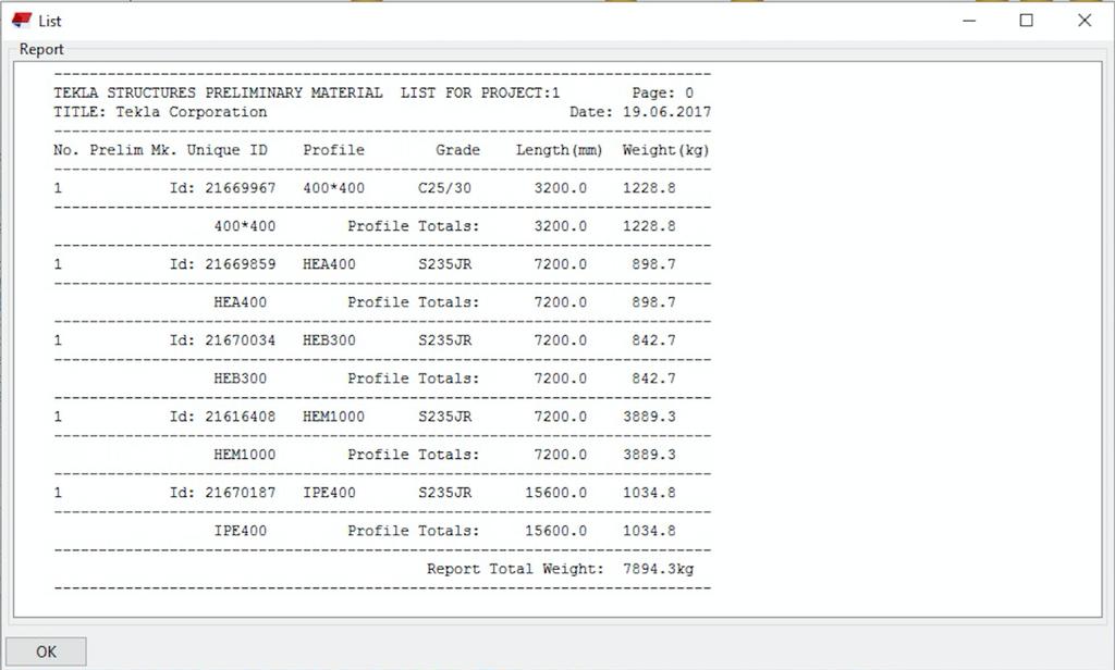 7. Bilagor Bilaga 1. Listor med olika typer av information som kan läggas in i Tekla Structures. Listorna kan antingen skrivas ut eller sparas tillsammans med modellen.