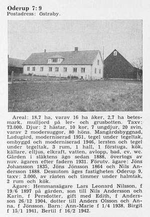 1958_Oderup 7:9 1958_Oderup 7:9_ Leonard Nilsson hugger vall med slåttermaskin dragen av två hästar.