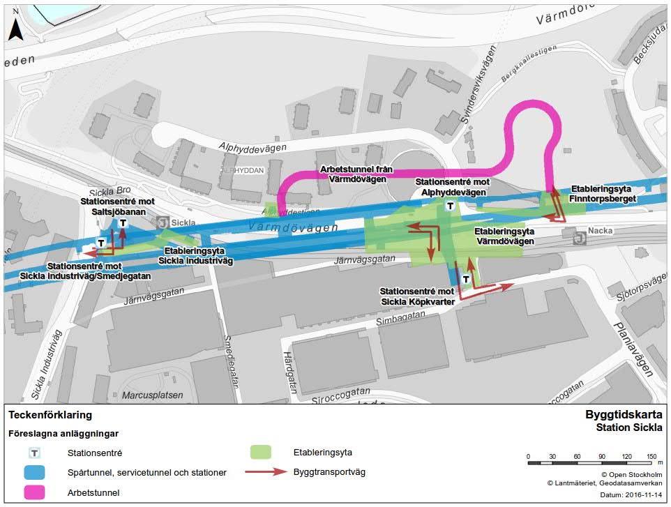 5.4 Station Sickla Värmdövägen förstärks som barriär i och med etableringsytan under byggtiden.