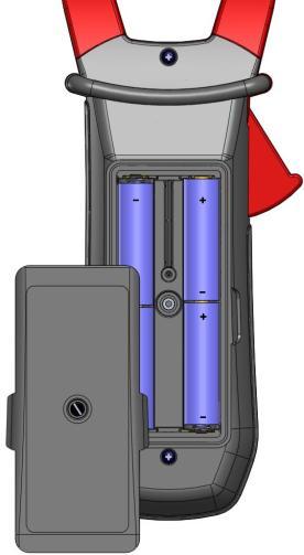 3 ANVÄNDNING 3.1 IDRIFTTAGNING Sätt i batterierna som medföljde instrumentet på följande sätt: 1. Använd en skruvmejsel och skruva loss skruven till batterifacket (pos.