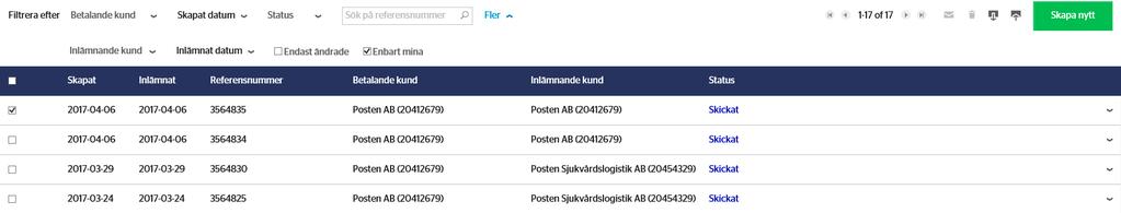 Exportera fakturaunderlag Markera vilket eller vilka fakturaunderlag du vill exportera genom att bocka i rutan längst till vänster om raden.