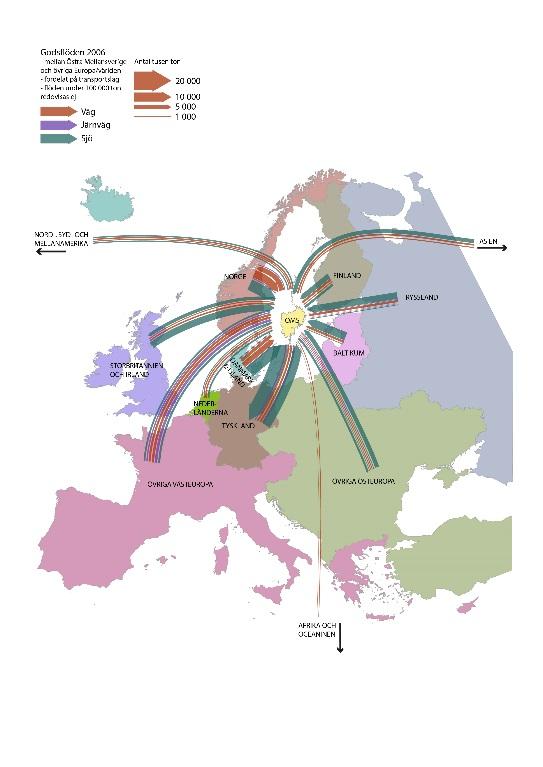 Figur a Internationella godsströmmar till/från Stockholm-Mälarregionen Figur b Nationella godsströmmar till/från Stockholm-Mälarregionen Källa Mälardalsrådet/En bättre sits. Storregional systemanalys.