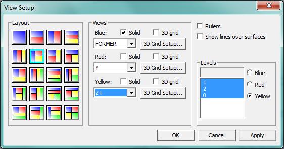 Vyer vid programmering i PC-DMIS Allmänt När vyerna används vid programmering kan man dra nytta av att en vy visar specifika lager i CAD-modellen.
