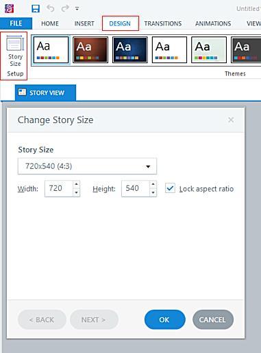 Sidstorlek i Storyline 2 Inställningar Standardinställningen för sidstorlek i Storyline 2 är 720 X 540 pixels (4:3).