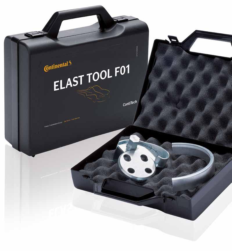 26 Mät- och monteringsverktyg ELAST TOOL F01 27 Byta den elastiska multiribbremmen på Ford och Volvo-modeller: ELAST TOOL F01 Svårt, men inte omöjligt: På vissa Fordoch Volvo-motorer kan elastiska