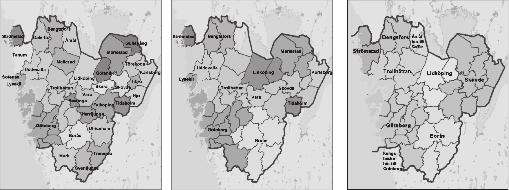KAPITEL 3 FÖRTÄTNINGENS EKONOMISKA DRIVKRAFTER har högre interaktionspotential än en något glesare miljö med goda förbindelser mellan dess noder. FIGUR 3. Regionförstoring i Västra Götaland 1970 2002.