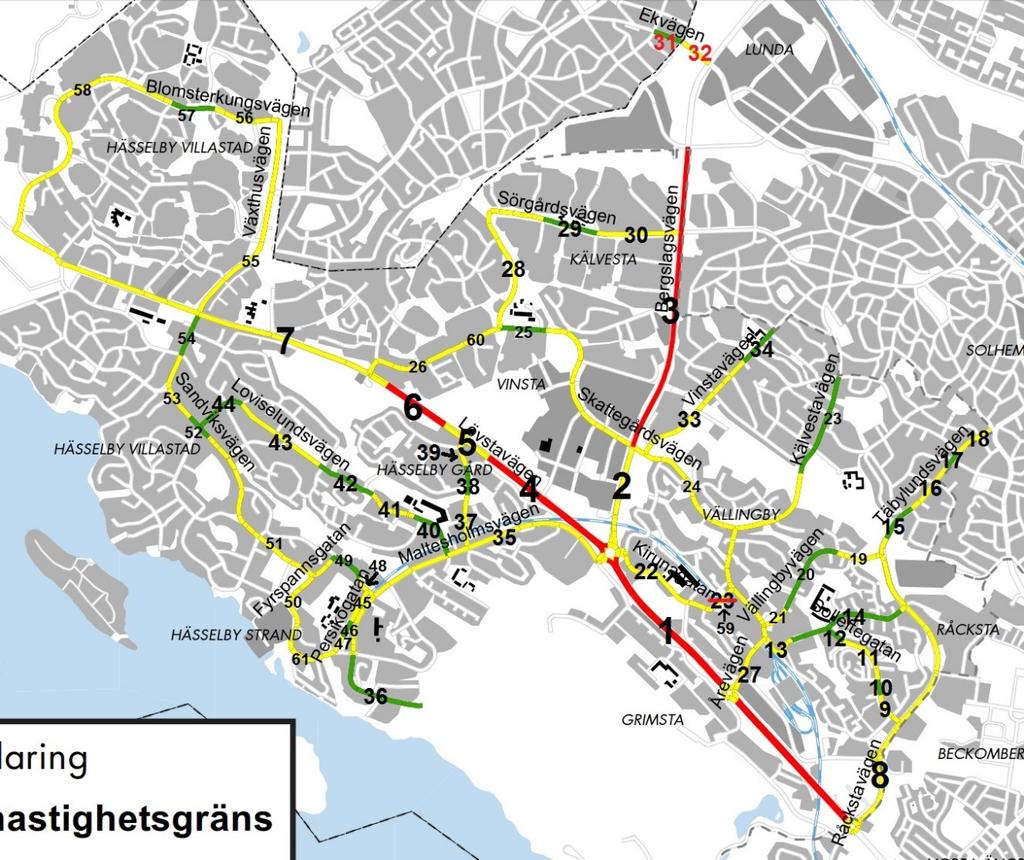 Hastighetsplan del 2 Området Hässelby-Vällingby Hässelby-Vällingby har i utgångsläget låga halter av luftföroreningar, och utan risk för överskridande av miljökvalitetsnormerna.