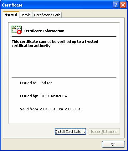 Klienten får tillgång till serverns Public key som måste vara verifierad av en oberoende instans (t.ex. Verisign).