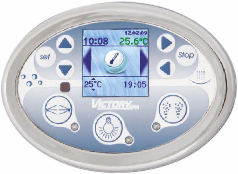 VICTORY SPA SYSTEM System 4 - MAXI MASSAGE SYSTEM Elektronisk styrning LCD Display med termometer Automatiskt desinfektionsprogram LED Belysning Inställbar badtimer Chromoterapi/Ljusterapi 7 färger,