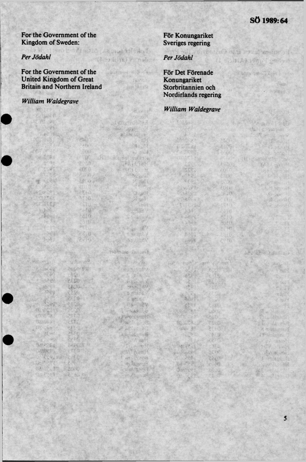 For the Government of the Kingdom of Sweden: Per Jödahl For the Government of the United Kingdom of Great Britain and Northem Ireland William