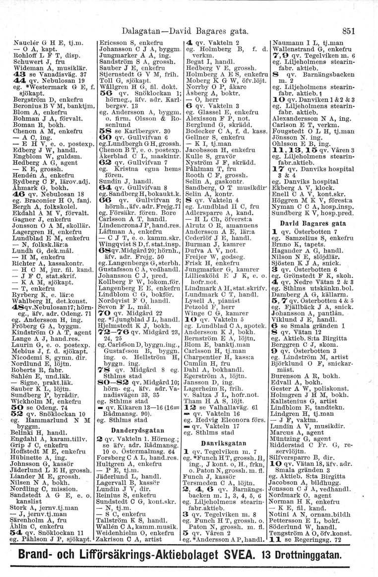 Naucler G H E, tj.m. - O A, kapt.. Hohloff L ]j' T, disp. Schuwert J, fru \Videman A, musiklär. 43 se Vanadisväg. 37 44 qv, Nebulosan 19 ego.westermark G E, f. sjökapt.