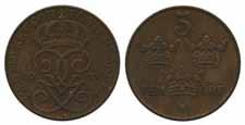 Provprägling i aluminium. 01/0 300:- 281 21 mynt i silver och kopparnickel, 1913 1940, blandad kvalitet.