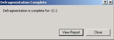 När defragmenteringen är klar visas fönstret Defragmentation Complete (defragmenteringen klar).