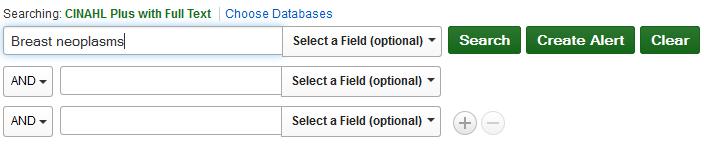 Medicinska fakultetens bibliotek, Lund. Monica Landén. 2014-02-20 Cinahl sökguide Enkel sökning Select a Field (optional) sökningen görs som keyword i titel, abstract och subject heading (ämnesord).
