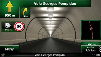 5.1.3 Tunnelvy När man kör in i en tunnel byts kartan ut mot en generisk tunnelbild så att vägar och byggnader utanför tunneln inte kan distrahera dig.