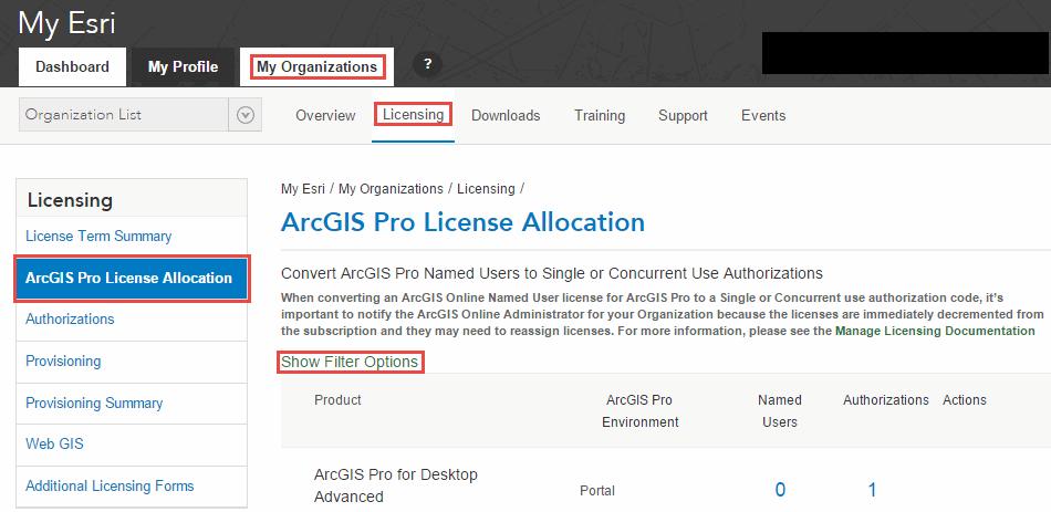 För att konvertera ArcGIS Pro namngivna användare till enanvändar eller fleranvändar-licenser, följ dessa steg: 1. Öppna en webbläsare och logga in på My Esri med ditt Esri Global Account. 2.