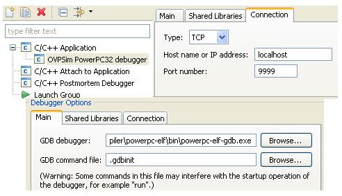 Bilagor 5. För att kunna debugga med PowerPC-debuggern så behövs denna läggas till under Debug Configurations och fliken Main.
