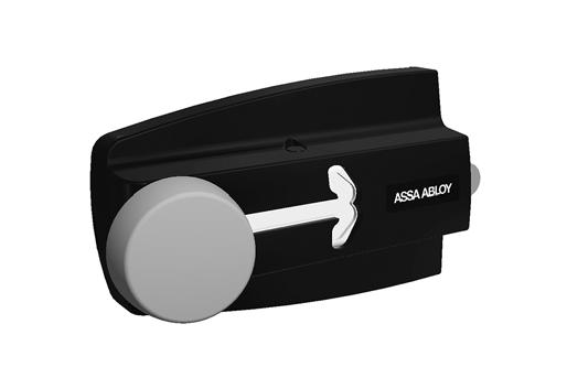 1.3.7 Handtag För manuell drift har varje ett gediget, tramphandtag med ASSA ABLOY logotyp. 1.3.8 Skjutregellås En standard- är utrustad med en skjutregel.