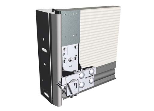 Systemet är installerat överst eller längst bak på skensatsen och fungerar så här: Två torsionsfjädrar är installerade på axeln ovanför portöppningen.