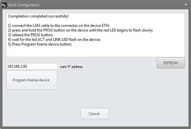 Skicka programmering När alla inställningar är klara ska konfigurationen skickas till porta gateway via en Ethernet-kabel. porta gateway har en fabriksinställd IP-adress som är 192.