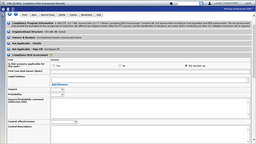 Compliance Risk Assessment, example