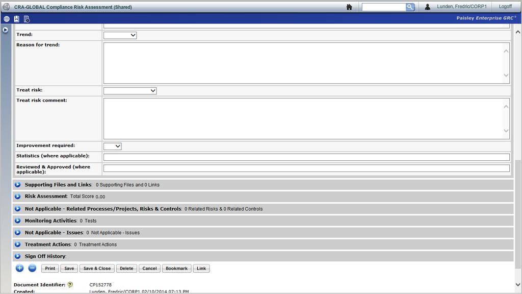 Compliance Risk Assessment, example