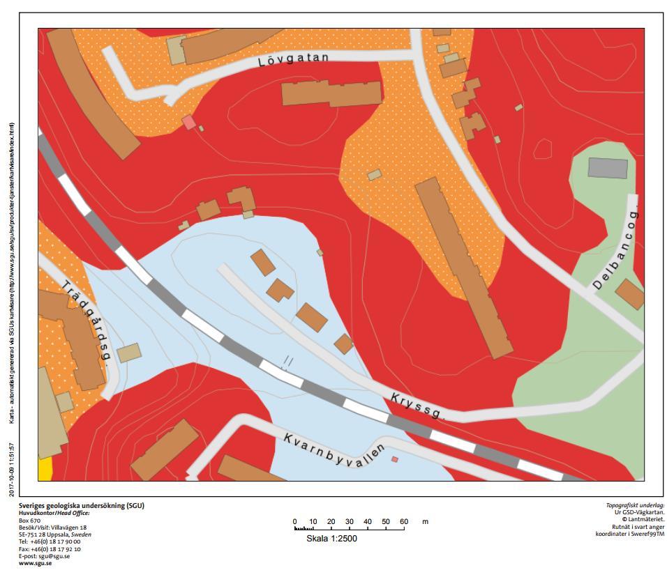 PM Inventering av förorenande verksamheter MIFO FAS 1 171323 20171011 2.5. Geologi och hydrogeologi Enligt SGU:s jordartskarta består lagerföljden av berg i dagen, sand och finsand. Figur 5.