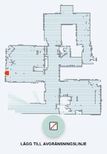 Neato FloorPlanner med avgränsningslinjer Tryck på ikonen LÄGG TILL AVGRÄNSNINGSLINJE för att rita en avgränsningslinje direkt på kartan.
