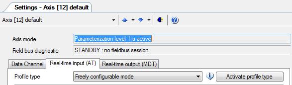 3 Profile type Öppna fliken Real-time input (AT), är inte Freely configurable mode valt under Profile type välj den och tryck på knappen Activate profile