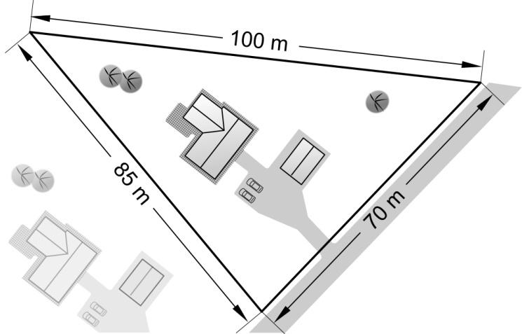 NpMa3c ht 01 19. I figuren visas en tomt som har sidlängderna 100 m, 70 m och 85 m. Beräkna tomtens area. (/1/0) 0. En cirkel har ekvationen x x y y 0, 5 a) Ligger punkten ( 1, ) på cirkeln?